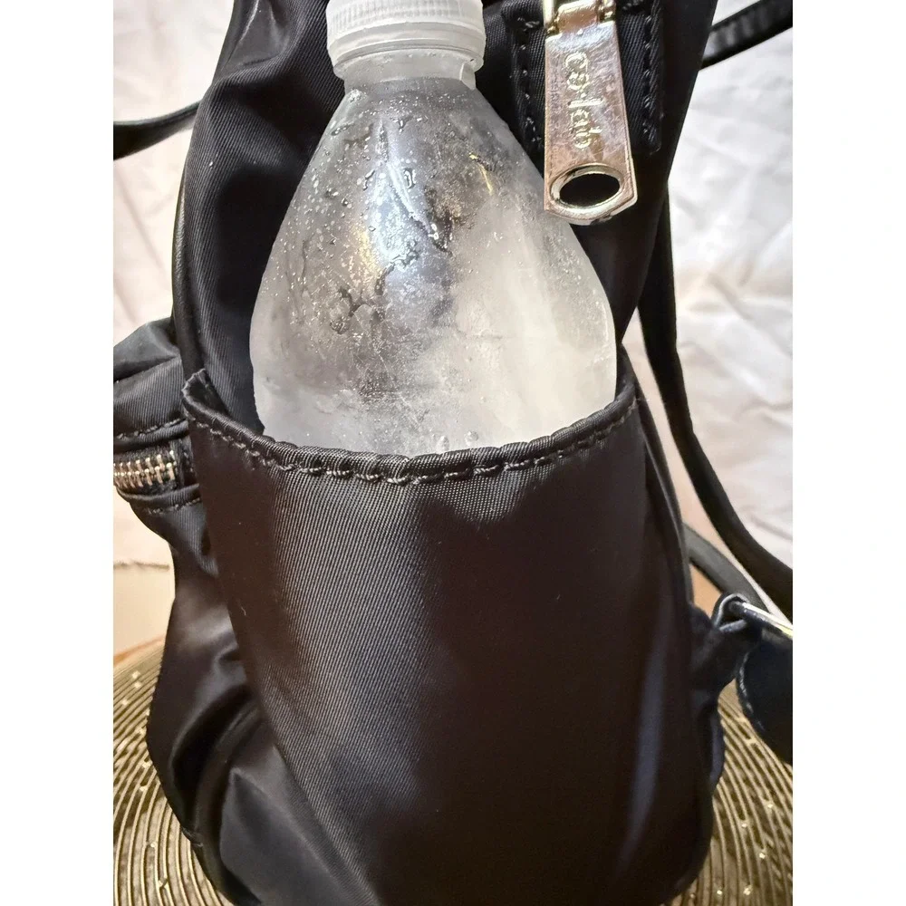 Co-Lab Black Nylon Backpack Silver Hardware‎ Top Handle Travel Bag Chic Traveler